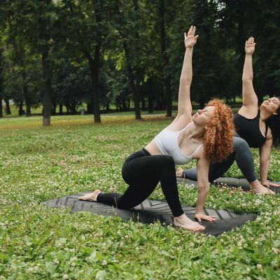 Close up of hands in a yoga position.